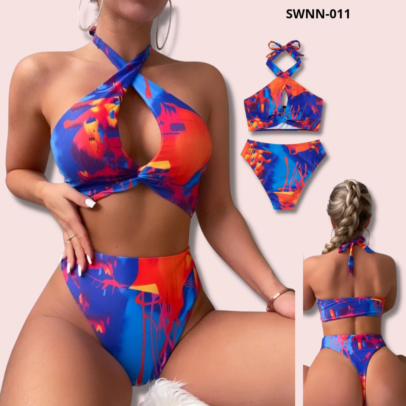 Allover Print Cross Bikini Swimsuit - 011