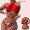 Floral Print Cross Lace Up Bikini Swimsuit - 013