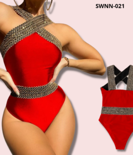 Stitch Detail Cross One Piece Swimsuit - 021