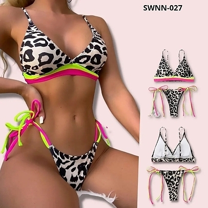 Leopard Striped Hem Bikini Swimsuit - 027
