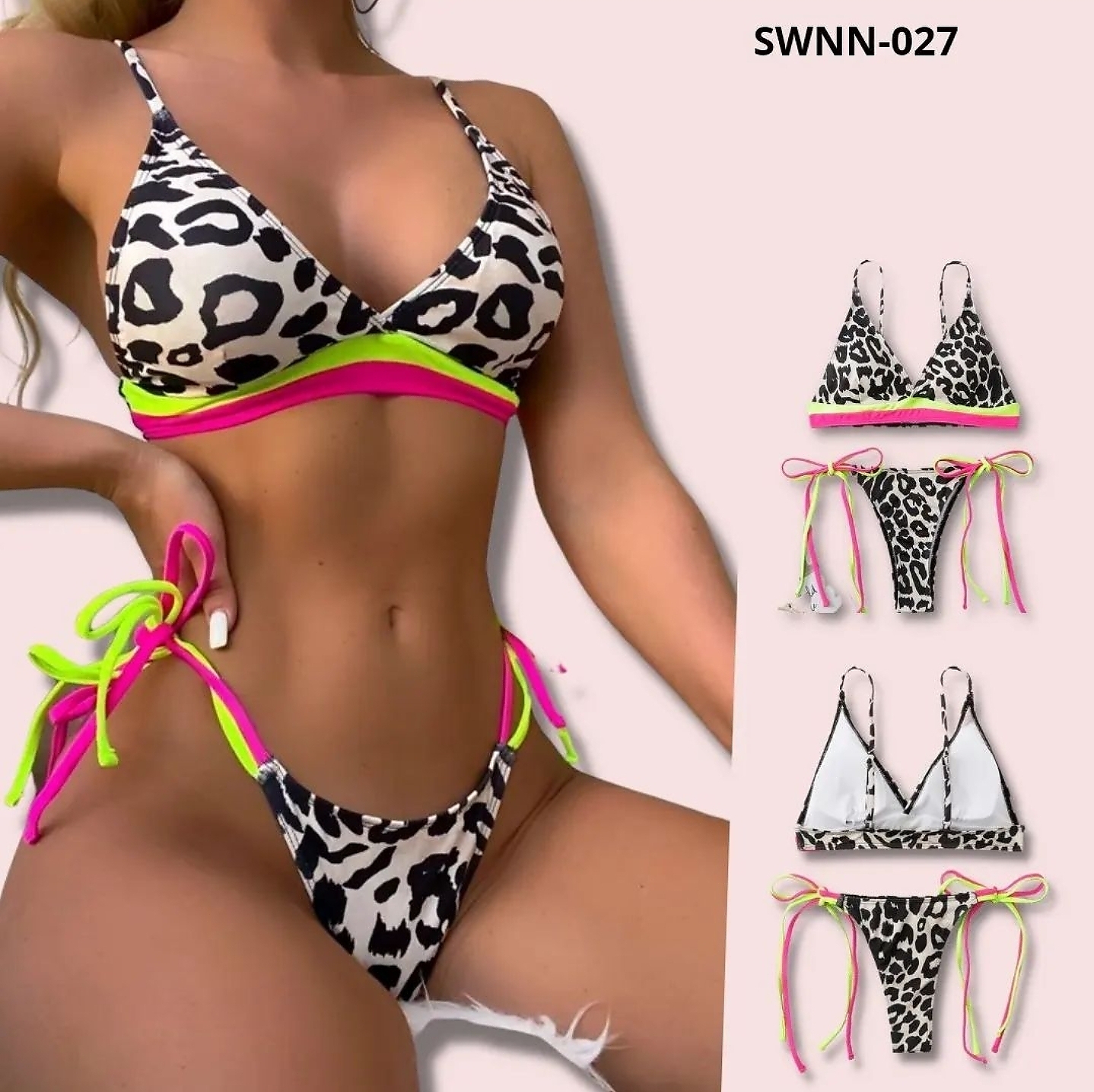 Leopard Striped Hem Bikini Swimsuit - 027