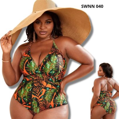 Tropical Print Cross Back One Piece Swimsuit - 040