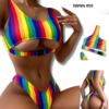 Rainbow Stripe Cut-out Bikini Swimsuit - 050
