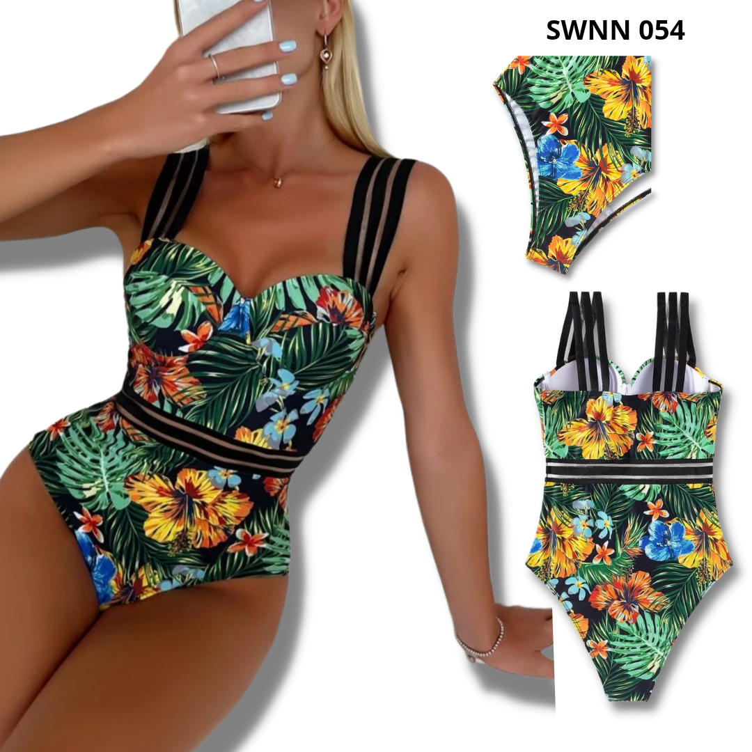 Tropical Print Push Up One Piece Swimsuit - 054