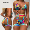Halter triangle bikini with print and garter swimsuit  - 093