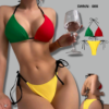 Colorblock Triangle Thong Bikini Swimsuit - 088