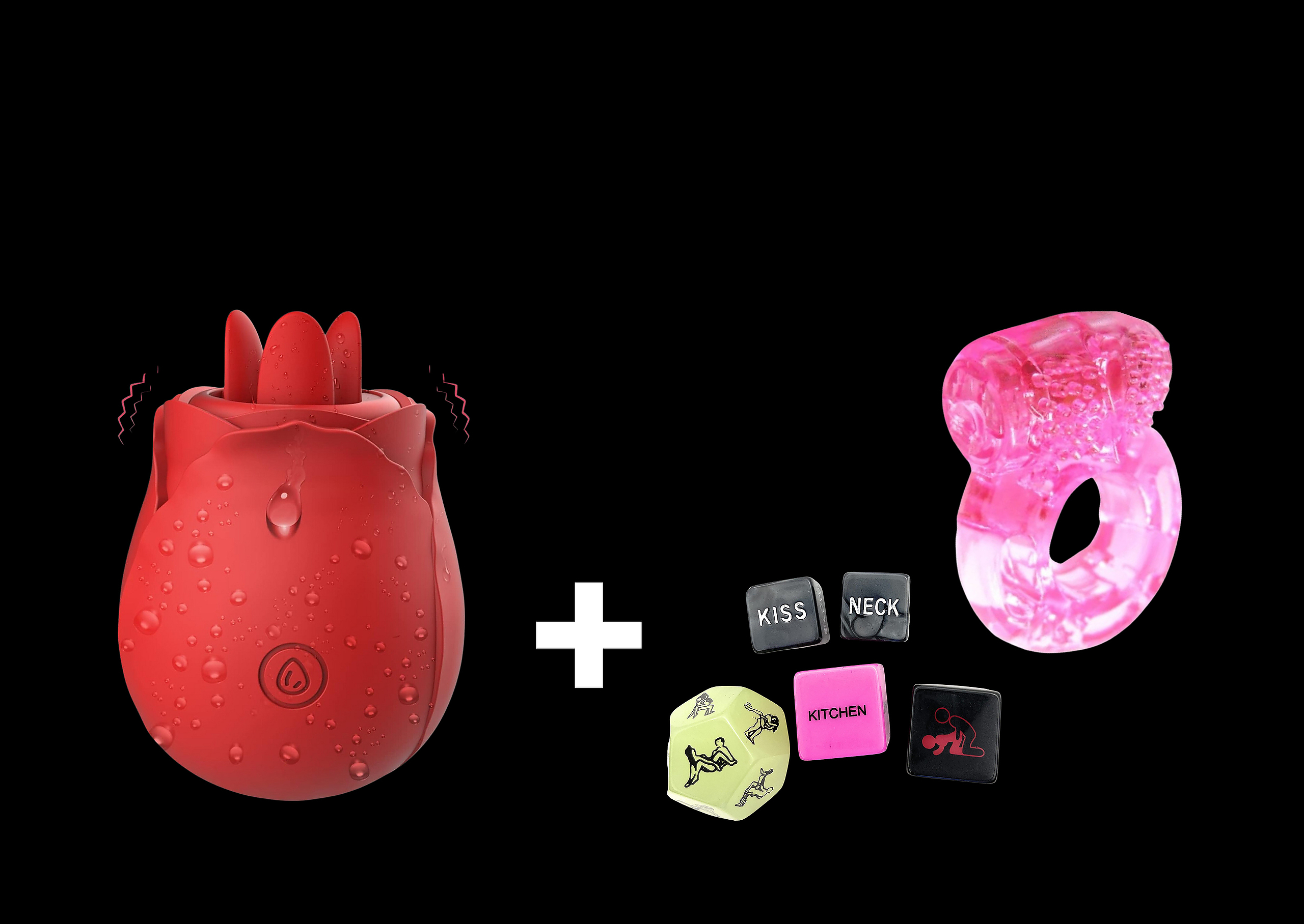 Petal 2 in 1 Rose Get Me There Penis Ring & Dice Bundle